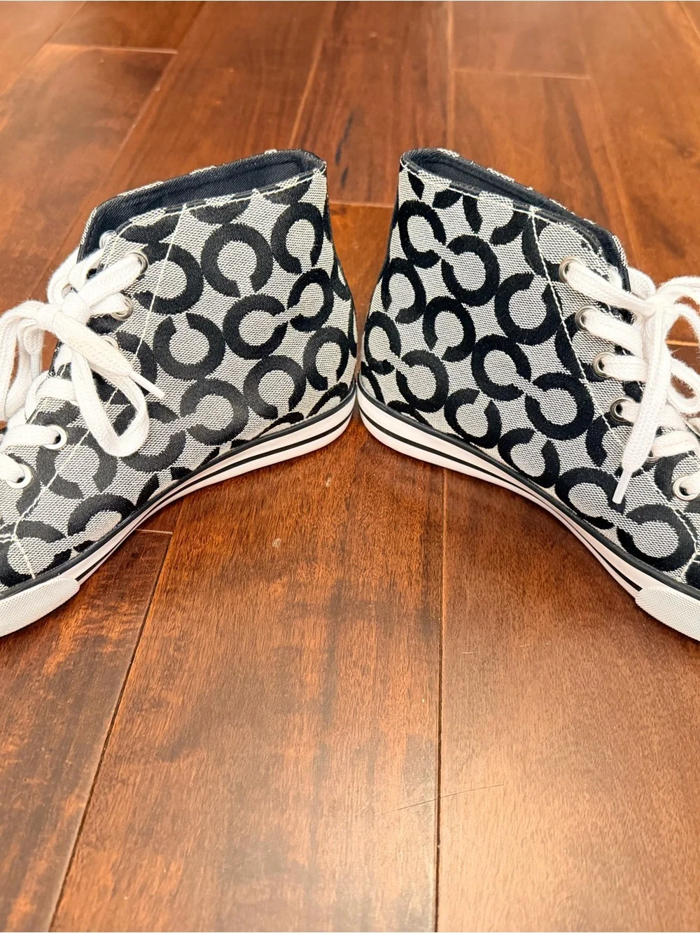 COACH Signature C High Top Sneakers Y2K Monogram Black White 7B